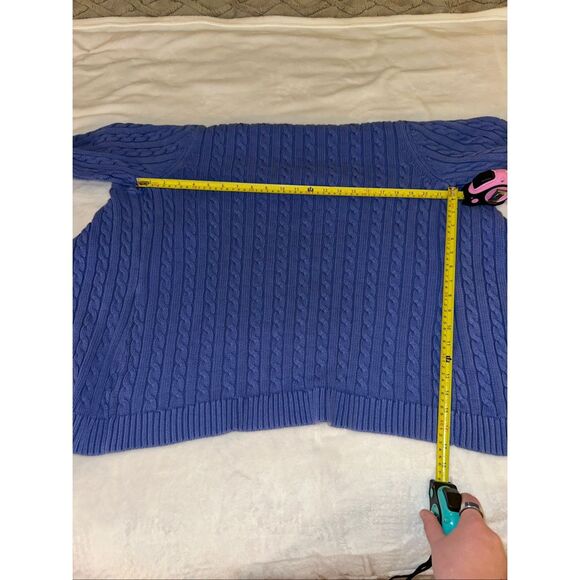 L.L. Bean XL Cable Knit Womens Cardigan Sweater Solid Blue Purple Gently Worn - Picture 9 of 11